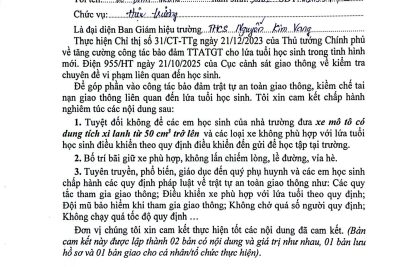 Cam kết thực hiện việc quan lý xe của học sinh đi đến trường